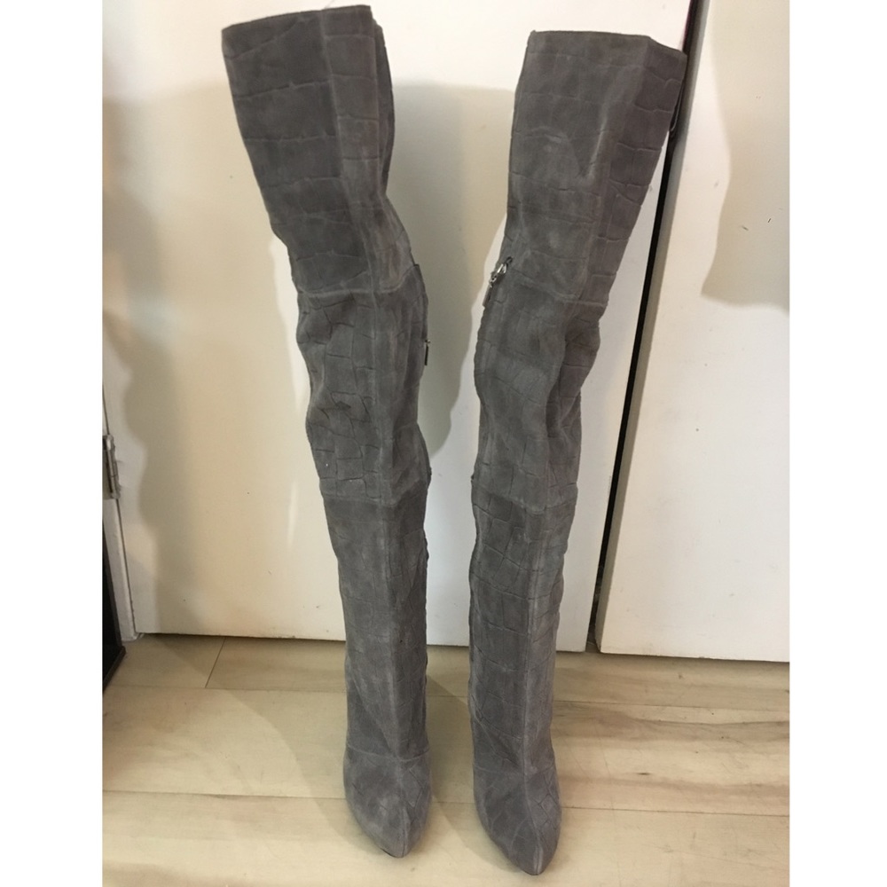Report Signature Gray Thigh High Suede Boots